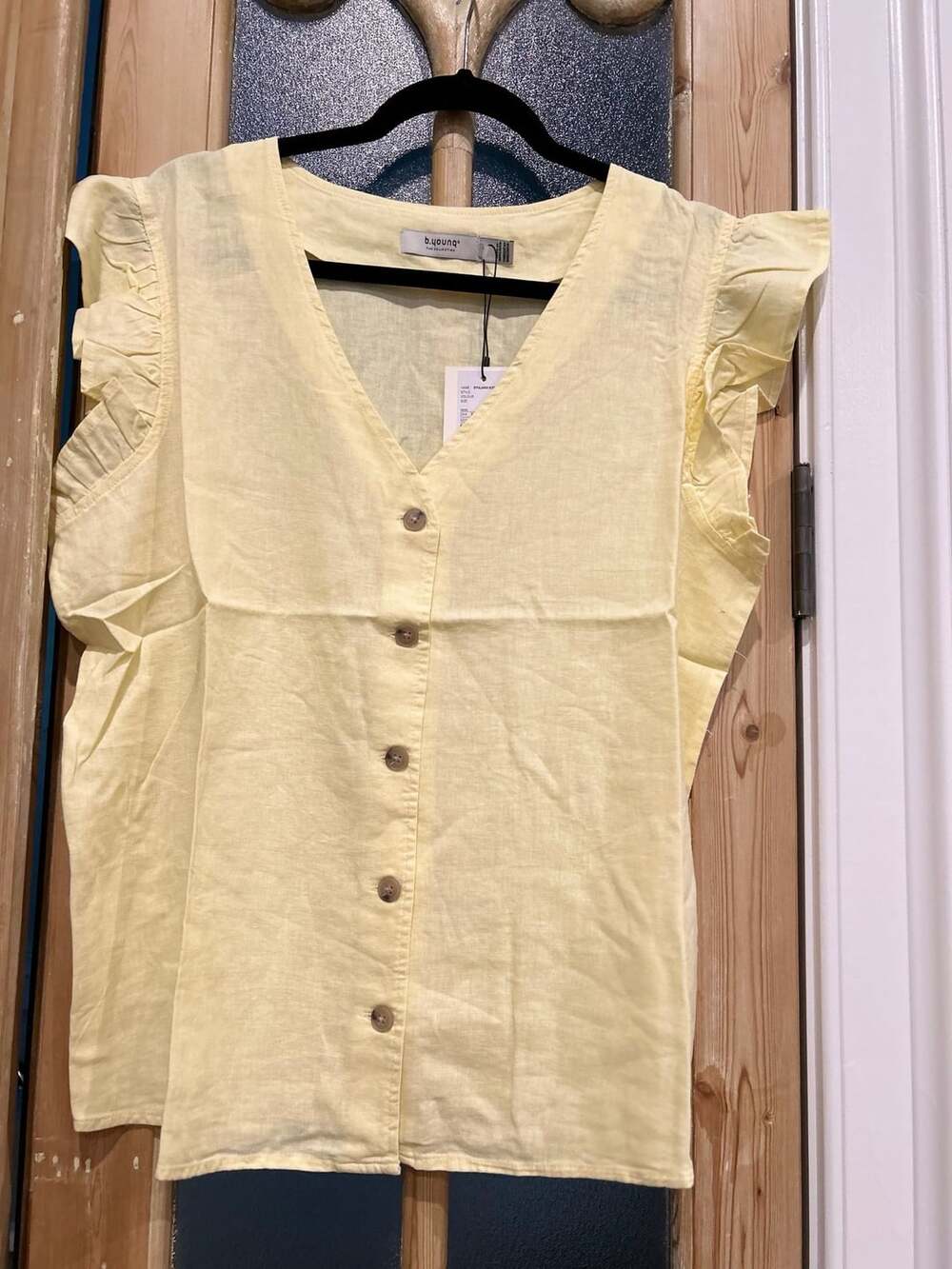 B.Young Byfalakka Ruffle Shirt Size EU42 USL Yellow Linen Blend Button Down
